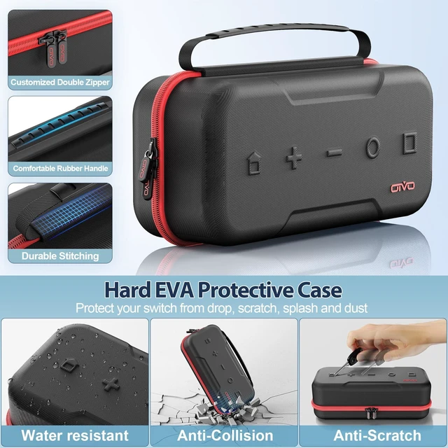 Alt view image 12 of 14 - Switch Carrying Case Compatible with Nintendo & OLED, Portable Switch Travel Carry Case Fit for Joy-Con and Adapter, Hard Shell Protective OLED Pouch Bag with 20 Games, Red For N DS Cases & Storage