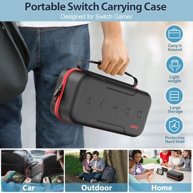 Alt view image 14 of 14 - Switch Carrying Case Compatible with Nintendo & OLED, Portable Switch Travel Carry Case Fit for Joy-Con and Adapter, Hard Shell Protective OLED Pouch Bag with 20 Games, Red For N DS Cases & Storage