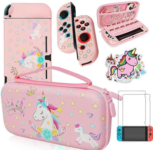 Alt view image 7 of 12 - Pink Unicorn Carrying Case Compatible with Nintendo Switch (Not OLED or Lite) with Dockable Protective Grip Case +Screen Protector +Unicorn Stickers, Hard Storage Case Accessories Kit Bundle for Girls