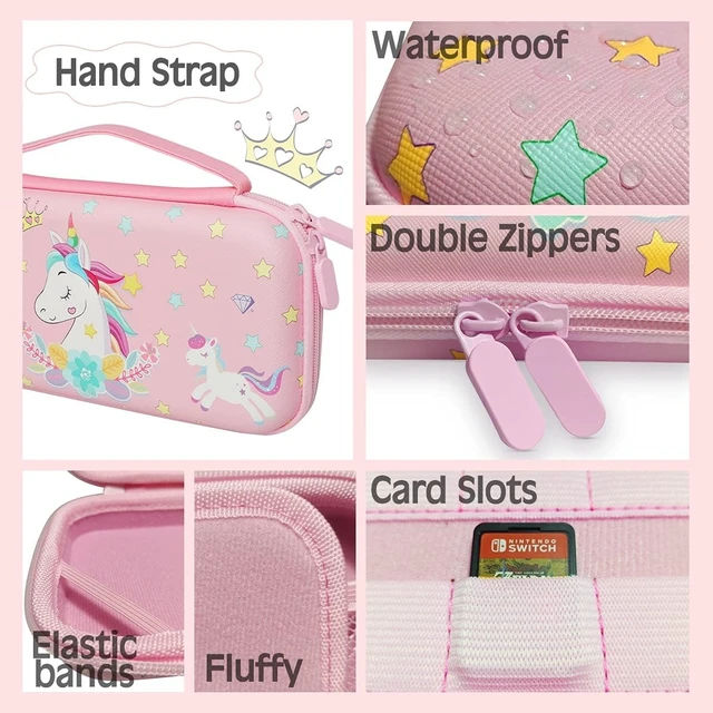 Alt view image 11 of 12 - Pink Unicorn Carrying Case Compatible with Nintendo Switch (Not OLED or Lite) with Dockable Protective Grip Case +Screen Protector +Unicorn Stickers, Hard Storage Case Accessories Kit Bundle for Girls