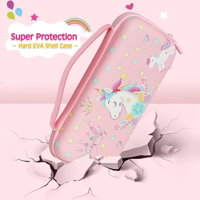 Alt view image 10 of 12 - Pink Unicorn Carrying Case Compatible with Nintendo Switch (Not OLED or Lite) with Dockable Protective Grip Case +Screen Protector +Unicorn Stickers, Hard Storage Case Accessories Kit Bundle for Girls