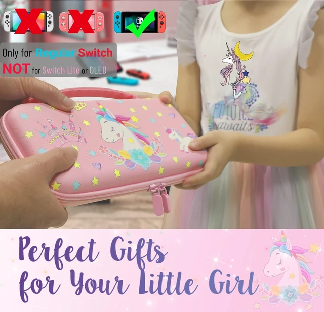 Alt view image 9 of 12 - Pink Unicorn Carrying Case Compatible with Nintendo Switch (Not OLED or Lite) with Dockable Protective Grip Case +Screen Protector +Unicorn Stickers, Hard Storage Case Accessories Kit Bundle for Girls