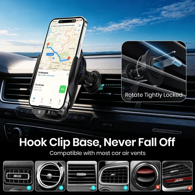 Alt view image 13 of 14 - Cooling Car Phone Holder, 15W Wireless Car Charger Mount, Smart Sensing Car Vent Phone Stand with RGB Ambient Light, Auto Clamping Anti-Shake Mount Stands Compatible for iPhone, Android Smartphones