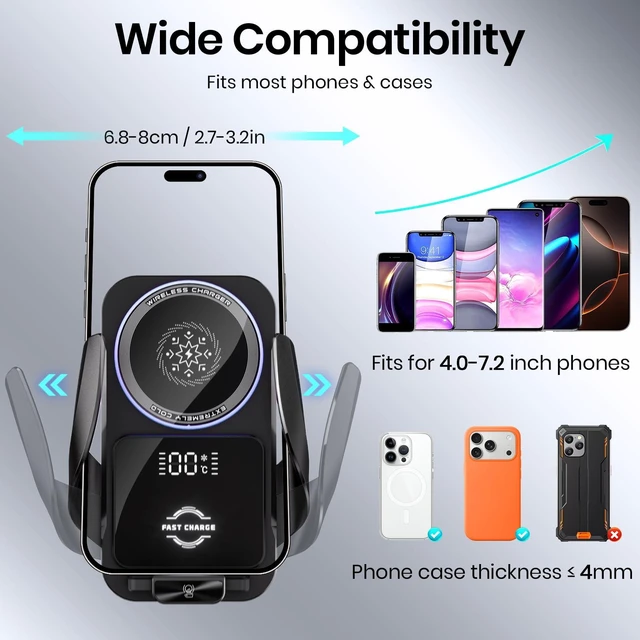 Alt view image 12 of 14 - Cooling Car Phone Holder, 15W Wireless Car Charger Mount, Smart Sensing Car Vent Phone Stand with RGB Ambient Light, Auto Clamping Anti-Shake Mount Stands Compatible for iPhone, Android Smartphones