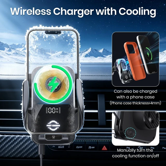 Alt view image 10 of 14 - Cooling Car Phone Holder, 15W Wireless Car Charger Mount, Smart Sensing Car Vent Phone Stand with RGB Ambient Light, Auto Clamping Anti-Shake Mount Stands Compatible for iPhone, Android Smartphones