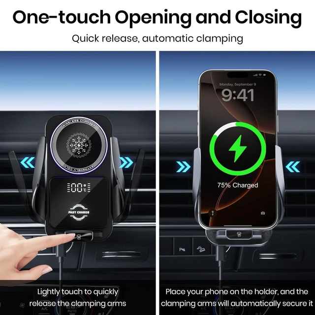 Alt view image 9 of 14 - Cooling Car Phone Holder, 15W Wireless Car Charger Mount, Smart Sensing Car Vent Phone Stand with RGB Ambient Light, Auto Clamping Anti-Shake Mount Stands Compatible for iPhone, Android Smartphones