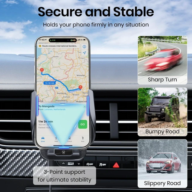 Alt view image 14 of 14 - Cooling Car Phone Holder, 15W Wireless Car Charger Mount, Smart Sensing Car Vent Phone Stand with RGB Ambient Light, Auto Clamping Anti-Shake Mount Stands Compatible for iPhone, Android Smartphones