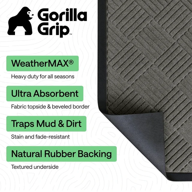 Alt view image 9 of 14 - 100% Waterproof All-Season WeatherMAX Doormat US Designed Natural Rubber, Stain Fade Resistant, Low Profile Indoor Outdoor Door Mats, Easy Clean, 29x17 Gray Diamond