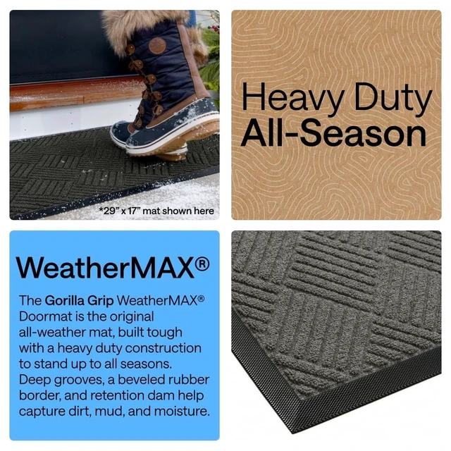Alt view image 10 of 14 - 100% Waterproof All-Season WeatherMAX Doormat US Designed Natural Rubber, Stain Fade Resistant, Low Profile Indoor Outdoor Door Mats, Easy Clean, 29x17 Gray Diamond
