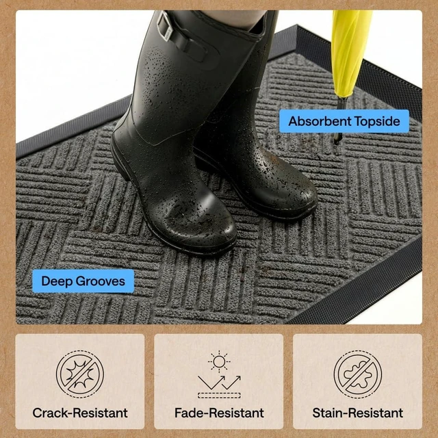 Alt view image 12 of 14 - 100% Waterproof All-Season WeatherMAX Doormat US Designed Natural Rubber, Stain Fade Resistant, Low Profile Indoor Outdoor Door Mats, Easy Clean, 29x17 Gray Diamond