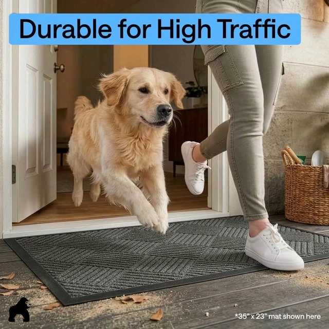 Alt view image 14 of 14 - 100% Waterproof All-Season WeatherMAX Doormat US Designed Natural Rubber, Stain Fade Resistant, Low Profile Indoor Outdoor Door Mats, Easy Clean, 29x17 Gray Diamond