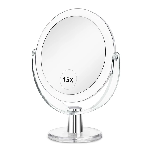 Alt view image 8 of 14 - Vanity Makeup Mirror with Stand, 1X/15X Magnification Double Sided 360 Degree Swivel, Portable Table Desk Counter top Magnifying Mirror, Tabletop Mirror for Bedroom or Dorm Room, 6.25 Inch