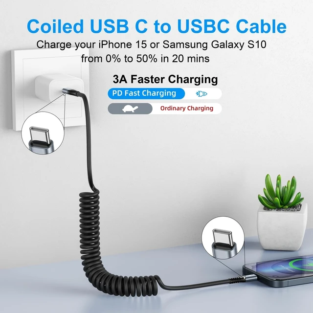 Alt view image 9 of 14 - USB C to C Cable 3ft 2Pack Coiled USB C Charger Cable for Car Type C Fast Charging Cable for iPhone 17/16/15/Plus/Pro/Pro Max/Samsung Galaxy S23
