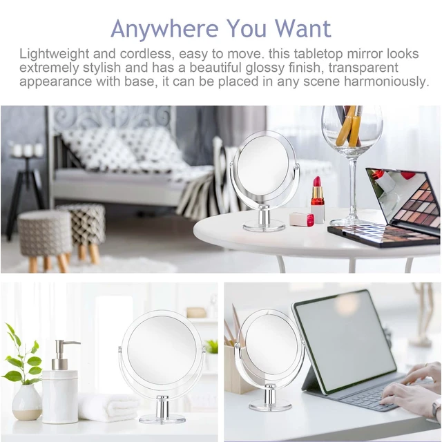 Alt view image 11 of 14 - Vanity Makeup Mirror with Stand, 1X/15X Magnification Double Sided 360 Degree Swivel, Portable Table Desk Counter top Magnifying Mirror, Tabletop Mirror for Bedroom or Dorm Room, 6.25 Inch