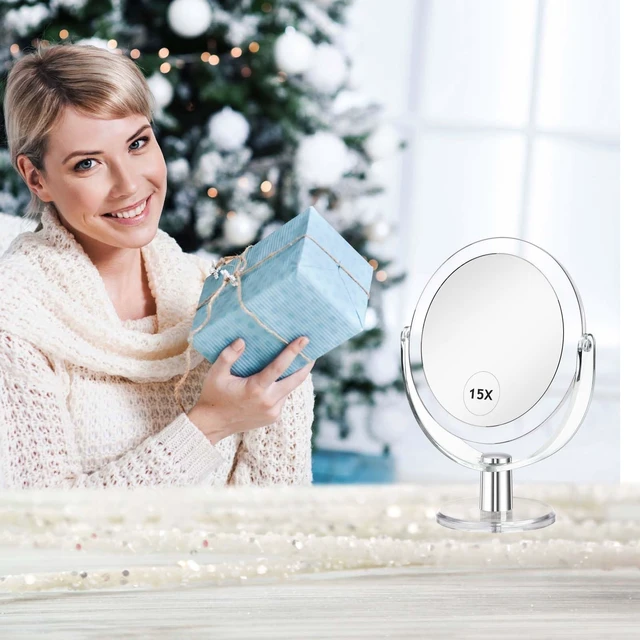 Alt view image 14 of 14 - Vanity Makeup Mirror with Stand, 1X/15X Magnification Double Sided 360 Degree Swivel, Portable Table Desk Counter top Magnifying Mirror, Tabletop Mirror for Bedroom or Dorm Room, 6.25 Inch