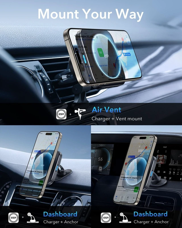 Alt view image 13 of 14 - for MagSafe Car Mount Charger,15W Magnetic Wireless Car Charger, for MagSafe Car Charging, Air Vent Dashboard Phone Holder Mount for iPhone Air 17 Pro Max 16 15 14 13 12, Galaxy S26, Fast Charging