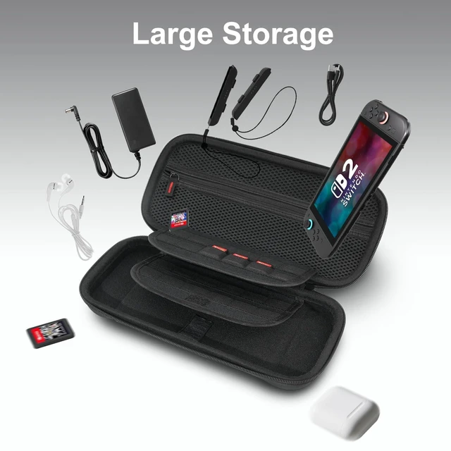 Alt view image 10 of 14 - Large Capacity Carrying Case for Nintendo Switch 2 ( 2025 ) , Ultra Slim Premium EVA Travel Pouch with 24 Game Cartridges, Screen Protective Cover, Accessories Storage Bag, Black