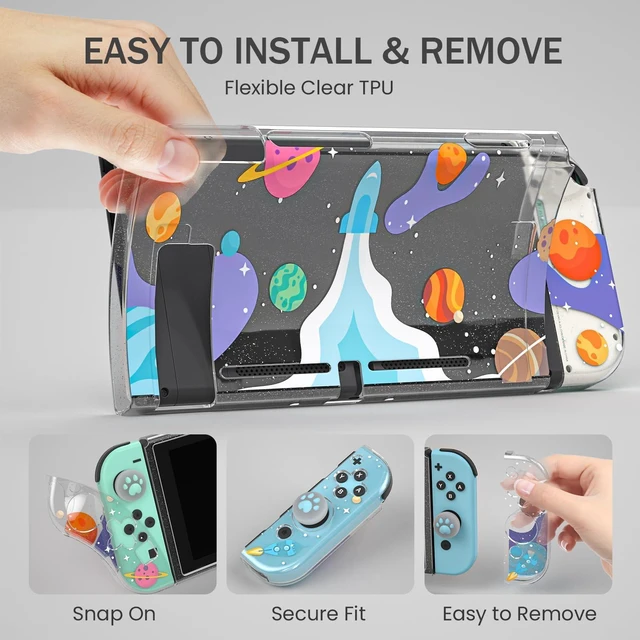 Alt view image 14 of 14 - Glitter Clear Case for Nintendo Switch 2017 Only, Soft TPU Protective Cover with Screen Protector and 2 Thumb Grip Caps, Cute Protective Shell for Girls and Gamers