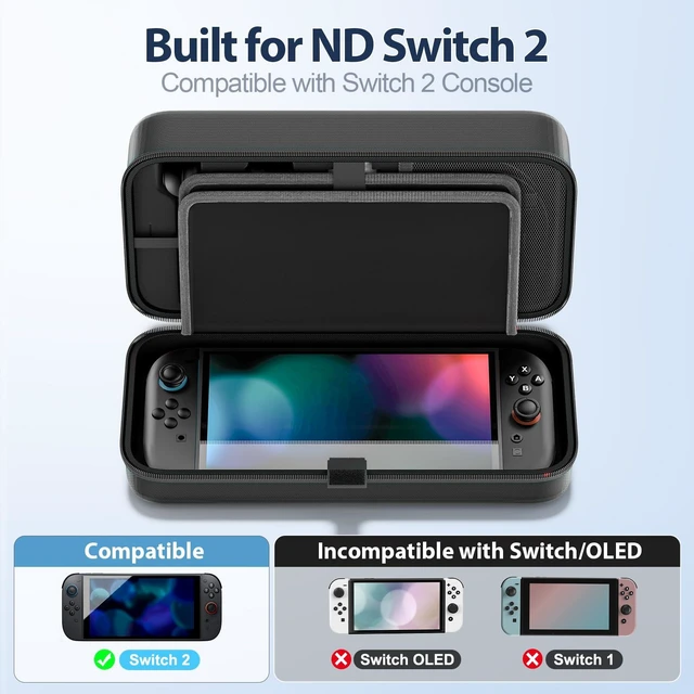 Alt view image 9 of 14 - Carrying Case Compatible with 2025 Nintendo Switch, Portable Switch 2 Travel Carry Case Fit for Joy-Con 2 & Adapter, Hard Shell Protective Pouch Bag with 24 Game Slots, Systems Sega Games, Black