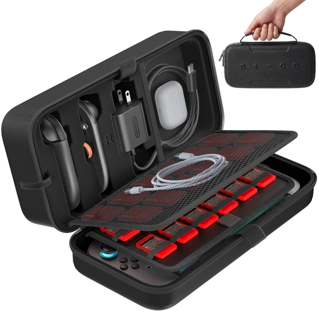 Alt view image 8 of 14 - Carrying Case Compatible with 2025 Nintendo Switch, Portable Switch 2 Travel Carry Case Fit for Joy-Con 2 & Adapter, Hard Shell Protective Pouch Bag with 24 Game Slots, Systems Sega Games, Black