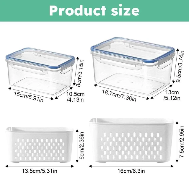 Alt view image 9 of 14 - 2-Pack Refrigerator Storage Containers with Removable Colander Baskets, Fridge Organizer Box for Fruits Vegetables, Keep Fresh & Tidy, Space Saving Kitchen Food Storage Container Set