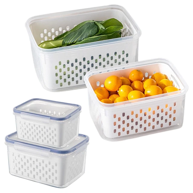 Alt view image 8 of 14 - 2-Pack Refrigerator Storage Containers with Removable Colander Baskets, Fridge Organizer Box for Fruits Vegetables, Keep Fresh & Tidy, Space Saving Kitchen Food Storage Container Set