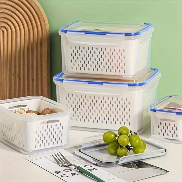 Alt view image 12 of 14 - 2-Pack Refrigerator Storage Containers with Removable Colander Baskets, Fridge Organizer Box for Fruits Vegetables, Keep Fresh & Tidy, Space Saving Kitchen Food Storage Container Set