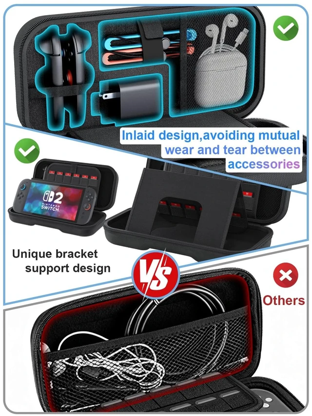 Alt view image 10 of 14 - High-end Quality Upgrade Large Capacity Travel Carrying switch 2 case for Nintendo Switch 2 Accessories and Console 2025, with switch 2 Grip Protective Case Cover and Joycon Thumb Grip