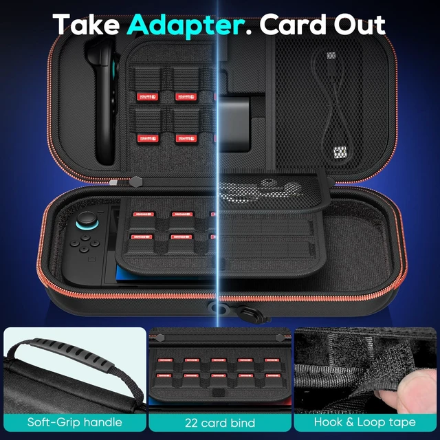 Alt view image 8 of 10 - Charge inside Carrying Case for Nintendo Switch 2 2025 / Switch OLED / Switch with Adapter and for Joy Cons Storage, Travel Cases for Switch 2 Console with 22 Game Card Storage (Carbon Black)