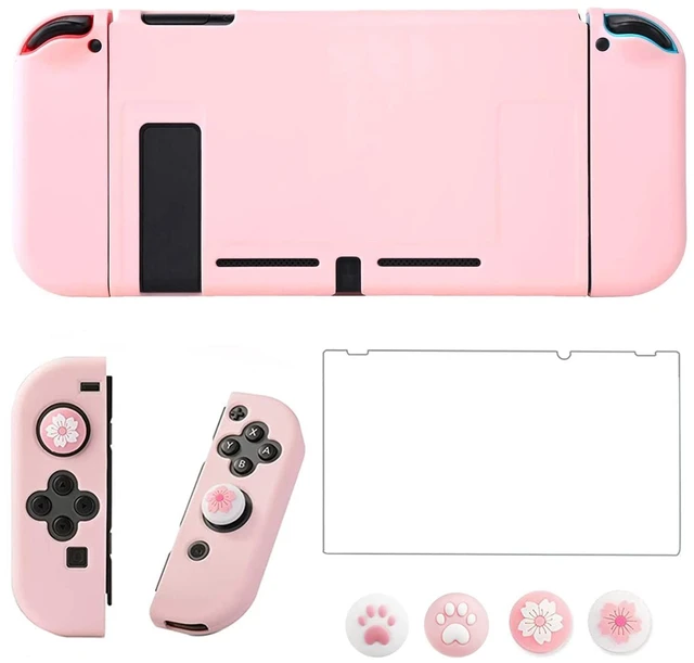 Alt view image 8 of 14 - Pink Dockable Protective Case Cover Compatible with Nintendo Switch Joy-Con Controllers,with Glass Screen Protector and 4 Thumb Grips,Shock-Absorption and Anti-Scratch (Pink)