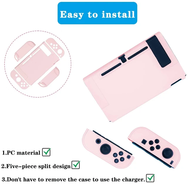 Alt view image 9 of 14 - Pink Dockable Protective Case Cover Compatible with Nintendo Switch Joy-Con Controllers,with Glass Screen Protector and 4 Thumb Grips,Shock-Absorption and Anti-Scratch (Pink)