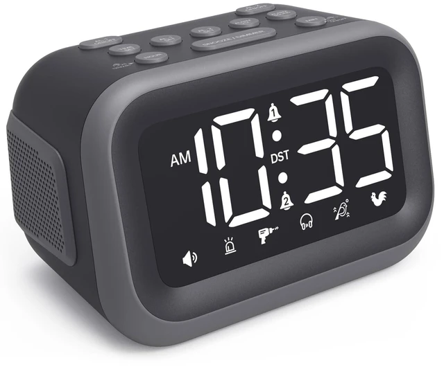 Alt view image 8 of 14 - Super Loud Alarm Clock: 115dB Dual Alarms and 6 Alarm Sounds for Heavy Sleepers - Adult Shift Workers in Bedroom or Daily Wake-Up Use - Gray