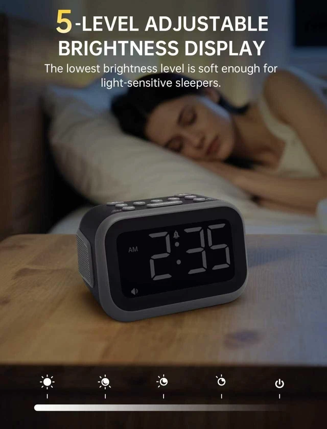 Alt view image 13 of 14 - Super Loud Alarm Clock: 115dB Dual Alarms and 6 Alarm Sounds for Heavy Sleepers - Adult Shift Workers in Bedroom or Daily Wake-Up Use - Gray