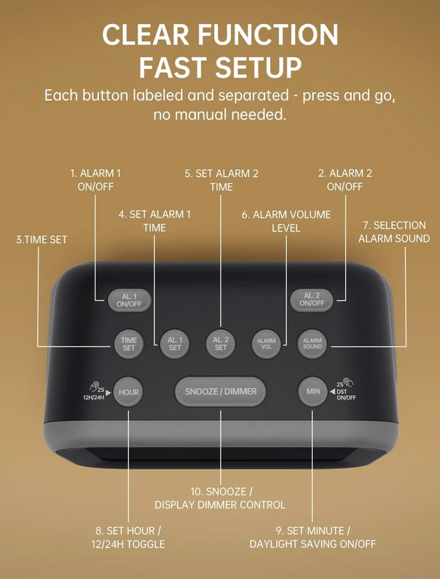 Alt view image 12 of 14 - Super Loud Alarm Clock: 115dB Dual Alarms and 6 Alarm Sounds for Heavy Sleepers - Adult Shift Workers in Bedroom or Daily Wake-Up Use - Gray