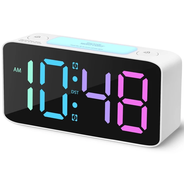 Alt view image 7 of 12 - 110dB Extra Loud Alarm Clock for Heavy Sleepers Adults, Digital Clock with 7 Color Night Light, RGB Display, Dual USB Charger, Small Clocks for Bedrooms, Kids, Teens (White+RGB)