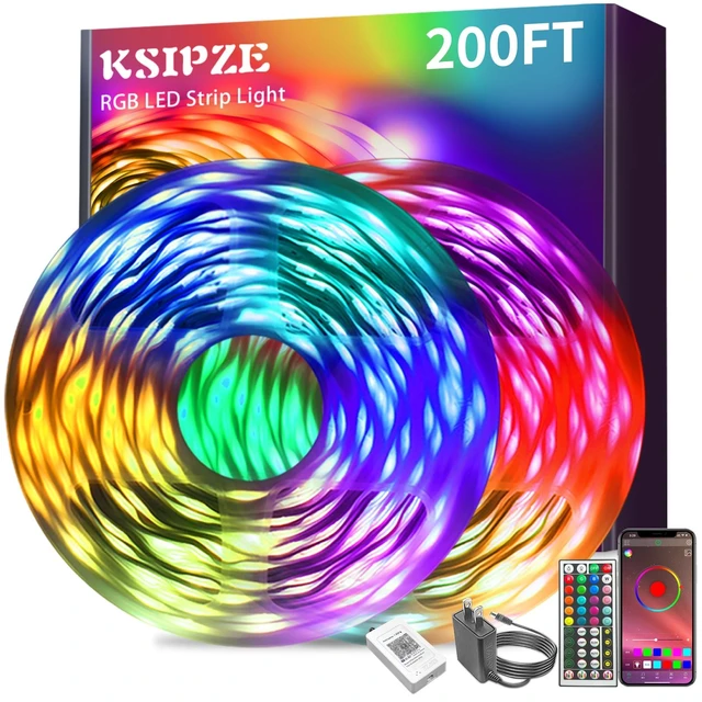 Alt view image 8 of 14 - 200ft (2 Rolls of 100 ft) Led Strip Lights RGB Music Sync Color Changing Bluetooth Led Lights with Smart App Control Remote Led Lights for Bedroom Room Lighting Flexible Home Décor