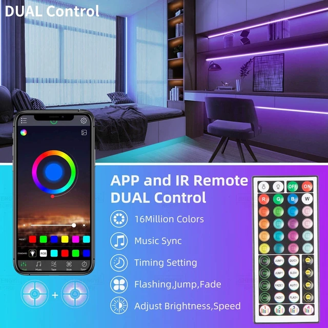 Alt view image 9 of 14 - 200ft (2 Rolls of 100 ft) Led Strip Lights RGB Music Sync Color Changing Bluetooth Led Lights with Smart App Control Remote Led Lights for Bedroom Room Lighting Flexible Home Décor