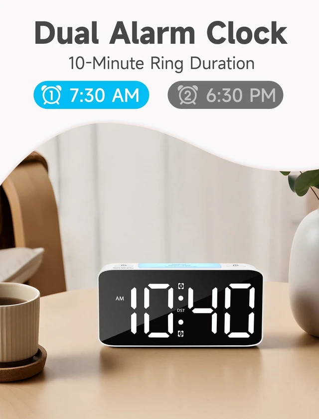 Alt view image 11 of 12 - 110dB Extra Loud Alarm Clock for Heavy Sleepers Adults, Digital Clock with 7 Color Night Light, RGB Display, Dual USB Charger, Small Clocks for Bedrooms, Kids, Teens (White+RGB)