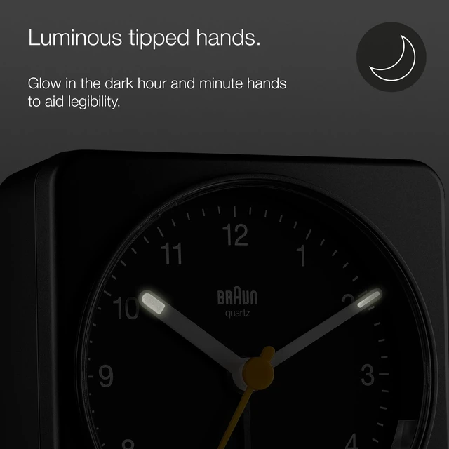 Alt view image 11 of 14 - Classic Analogue Alarm Clock with Snooze and Light, Quiet Quartz Sweeping Movement, Crescendo Beep Alarm in Black, Model BC03B.