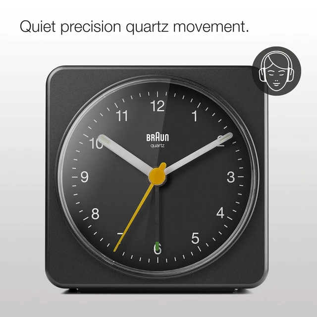 Alt view image 12 of 14 - Classic Analogue Alarm Clock with Snooze and Light, Quiet Quartz Sweeping Movement, Crescendo Beep Alarm in Black, Model BC03B.
