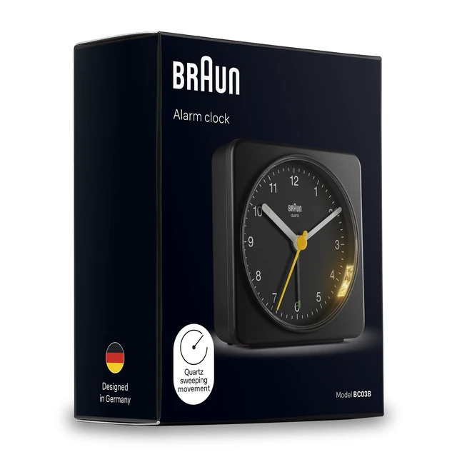 Alt view image 14 of 14 - Classic Analogue Alarm Clock with Snooze and Light, Quiet Quartz Sweeping Movement, Crescendo Beep Alarm in Black, Model BC03B.