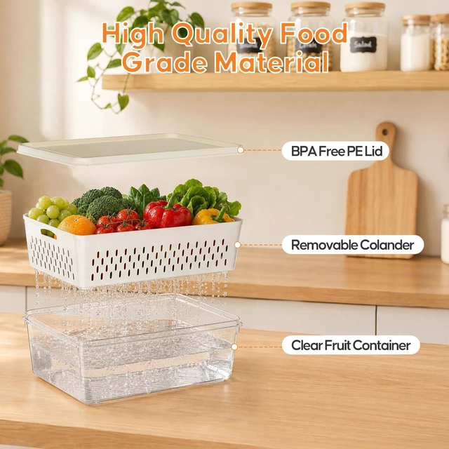 Alt view image 14 of 14 - Fruit Storage Containers for Fridge with Soft Lid - 4 Pack Food Storage Container with Removable Colander, Airtight Produce Saver Containers Keep Berry, Fruits, Vegetables, Meet Fresh Longer