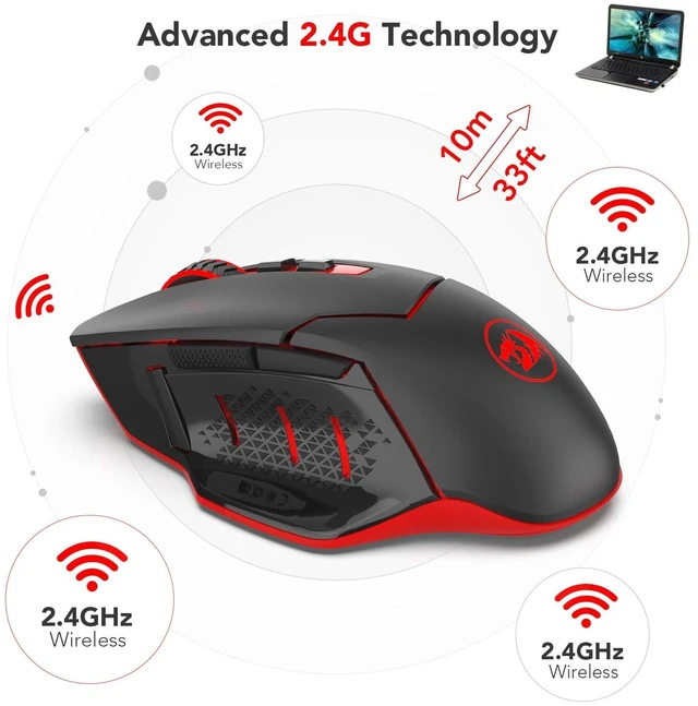 Alt view image 11 of 14 - Wireless Gaming Mouse with DPI Shifting, 2 Side Buttons, 2400 DPI, Ergonomic Design, 8 Buttons-Black