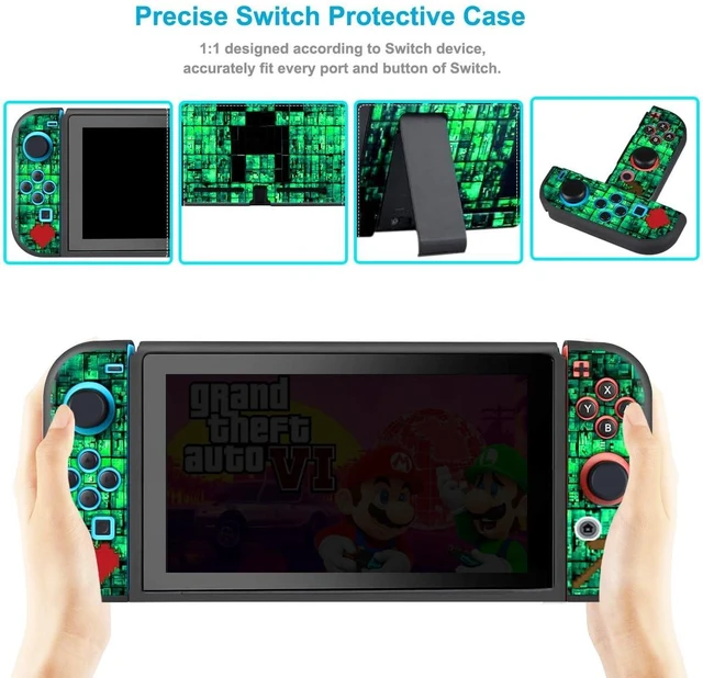 Alt view image 9 of 14 - Protective Case for Nintendo Switch, Switch Case & Thumb Grips Caps Soft Dockable Cases for Nintendo Switch Cases Shock-Absorbent & Anti-Scratch Switch Cover Slim Shell & 4 Pcs Joystick Cover