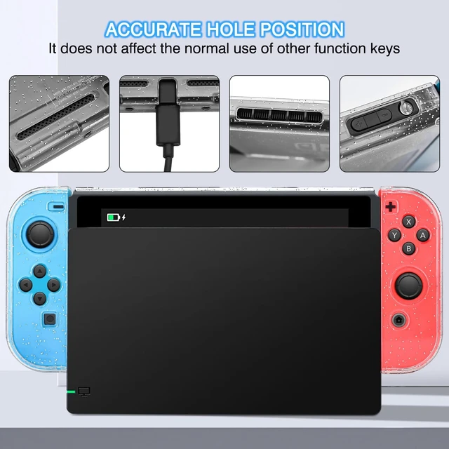 Alt view image 10 of 14 - Dockable Crystal Case for Nintendo Switch, Glitter Bling Cover with Shock-Absorption and Anti-Scratch Design Protective Case - Crystal Glitter