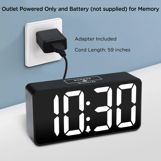 Alt view image 9 of 14 - Small Digital Alarm Clock for Bederoom, Large Big Numbers Display with Dimmer for Living Room, Electric Bedside Desk Clock with USB Charging Port, Adjustable Volume, USB-C Adapter Powered