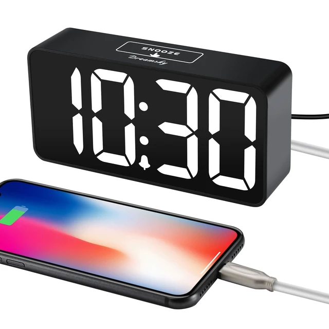 Alt view image 11 of 14 - Small Digital Alarm Clock for Bederoom, Large Big Numbers Display with Dimmer for Living Room, Electric Bedside Desk Clock with USB Charging Port, Adjustable Volume, USB-C Adapter Powered
