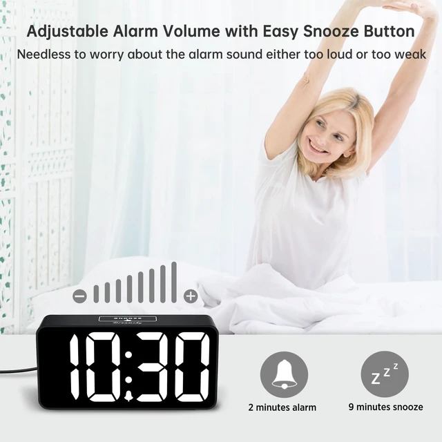 Alt view image 13 of 14 - Small Digital Alarm Clock for Bederoom, Large Big Numbers Display with Dimmer for Living Room, Electric Bedside Desk Clock with USB Charging Port, Adjustable Volume, USB-C Adapter Powered