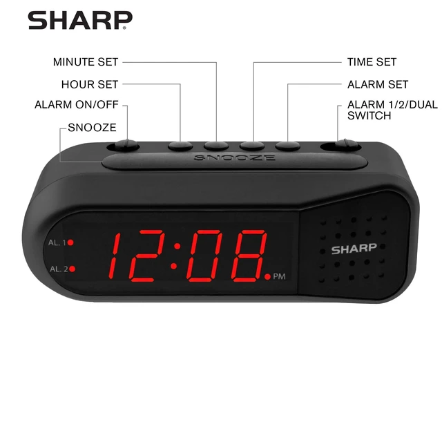 Alt view image 9 of 12 - Digital Alarm Clock for Heavy Sleepers, Dual Alarm, Red LED, Black