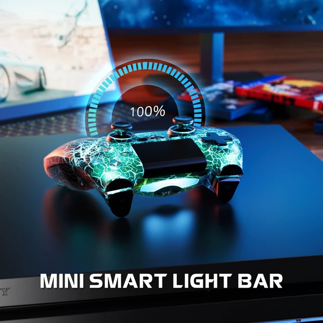 Alt view image 13 of 14 - Wireless Controller for PS4, Controller Compatible with PS4/Pro/Slim,Double Shock 6-Axis Motion Sensor, Sensitive Touch Pad, Built-in Speaker & Stereo Headphone Jack (Black Crack RGB Light)